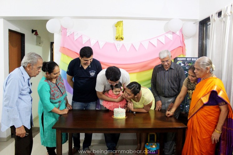 Being Mamma Bear - Unicorn Theme First Birthday Rainbow Cake with Vanilla Buttercream frosting Cake Cutting at Home 1